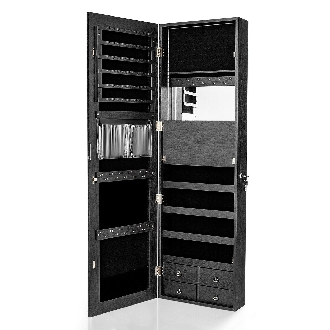 Multipurpose Storage Jewelry Cabinet with 4 Drawers and Full-length Mirror